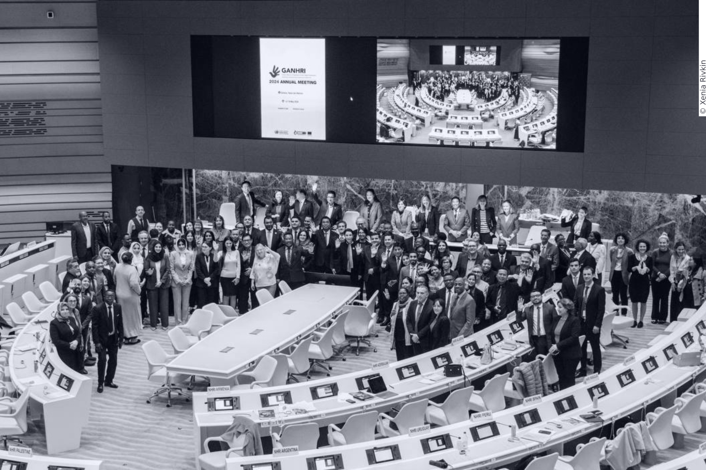 Group photo taken from above at the 2024 GANHRI General Assembly in Geneva, Switzerland.